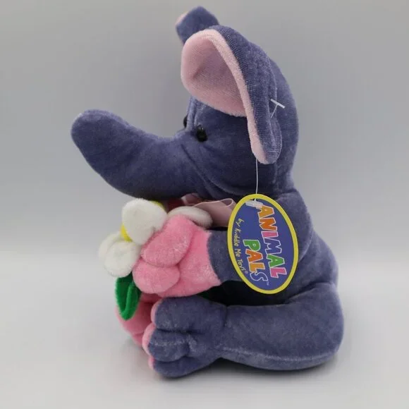 Kellytoy Elephant Holding a Flower Plush 8‎ Inch 2003 Vtg Plush Pink Purple - Picture 2 of 6